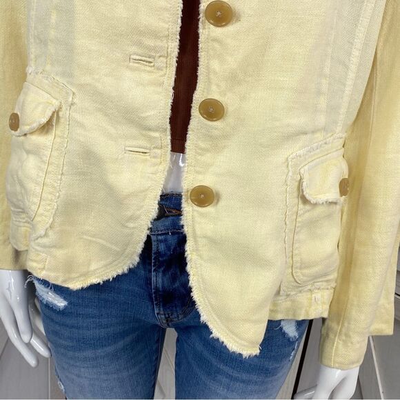J. Crew Academy Washed Linen Blazer Jacket Yellow Medium - Picture 6 of 13
